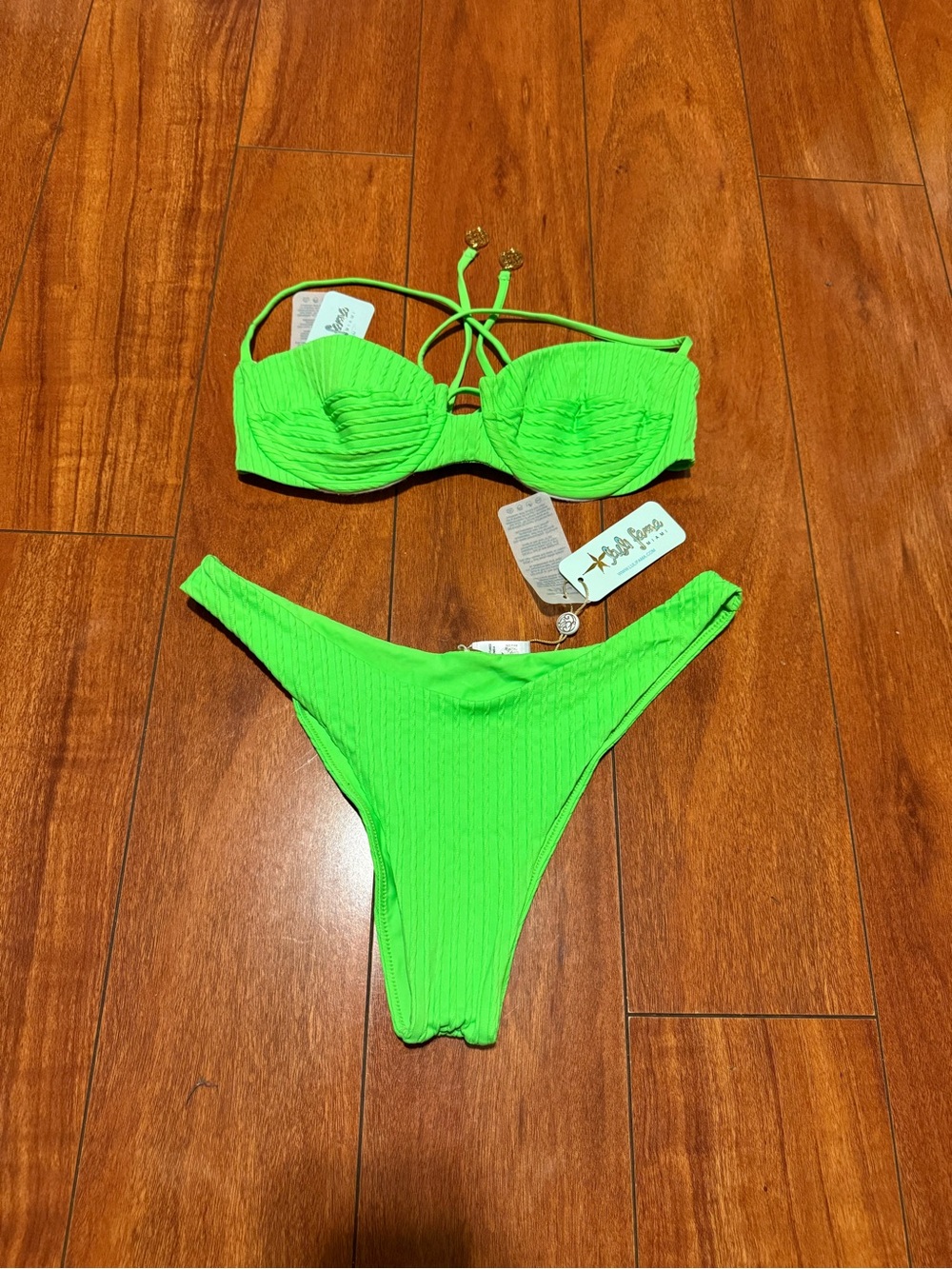 NWT Luli Fama Neon Lime Bandeau Bikini Top